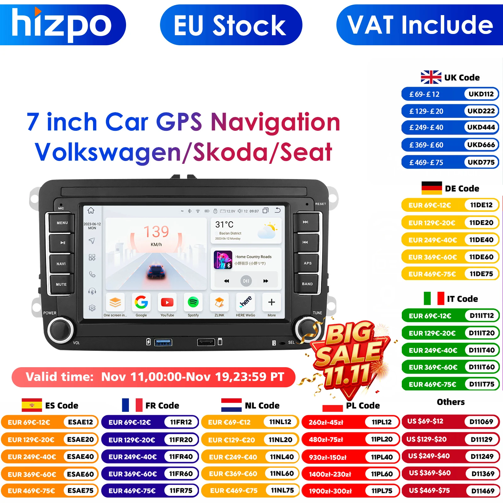 2 Din Car Radio Android 14 Car Multimedia Player GPS WiFi Carplay For Volkswagen Skoda Octavia Golf 5 6 Touran Passat Polo Jetta