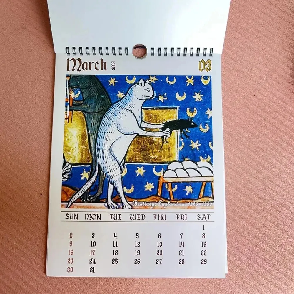 Medieval Cat Calendar 2026 - Strange Medieval Cat Wall Calendar, 12 Months Ugly Medieval Cat, January 2026 to December 2026