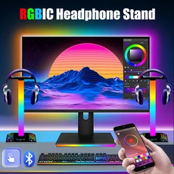 RGBIC Headphone Stand Gaming Headset Stand LED Headphone Holder Rack for Gaming Room Decoration PC Game Earphone Accessories