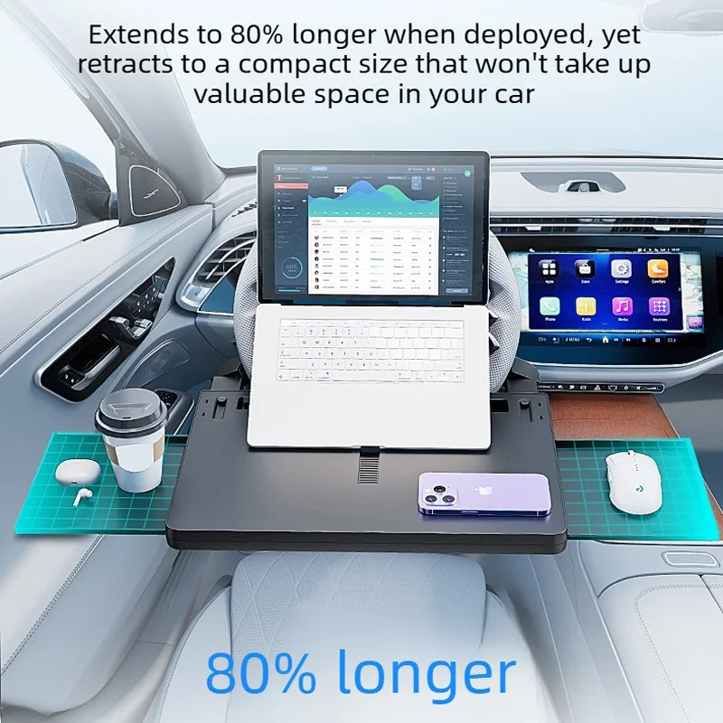 2-in-1 자동차 스티어링 휠 데스크 트레이 접이식 카본 파이버 스타일 테이블 (노트북, 식사, 필기용) - 원형 스티어링 휠용