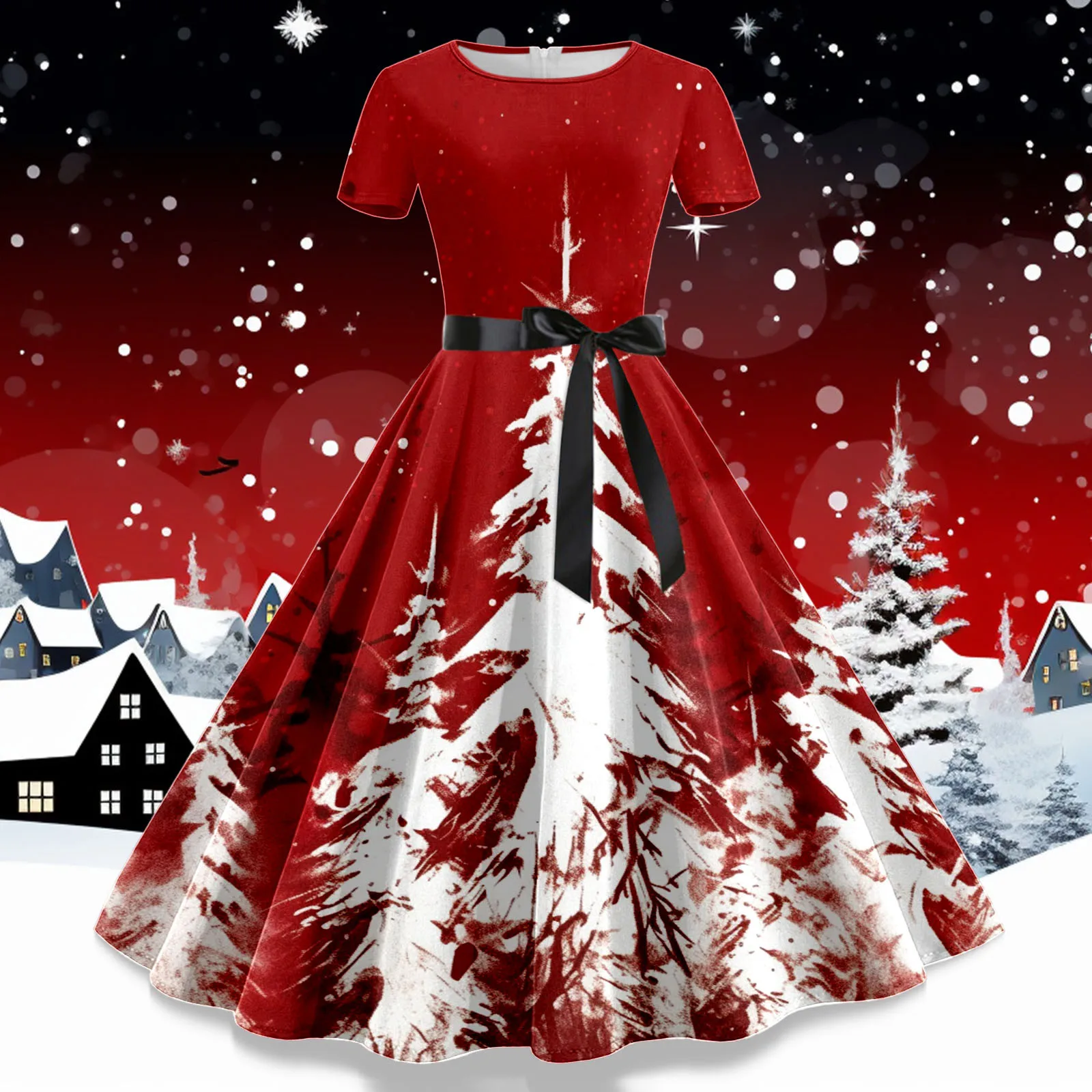 open lace back dress Retrolicious Christmas Tree Cat Cotton Greta Swing Dress – Unique Vintage