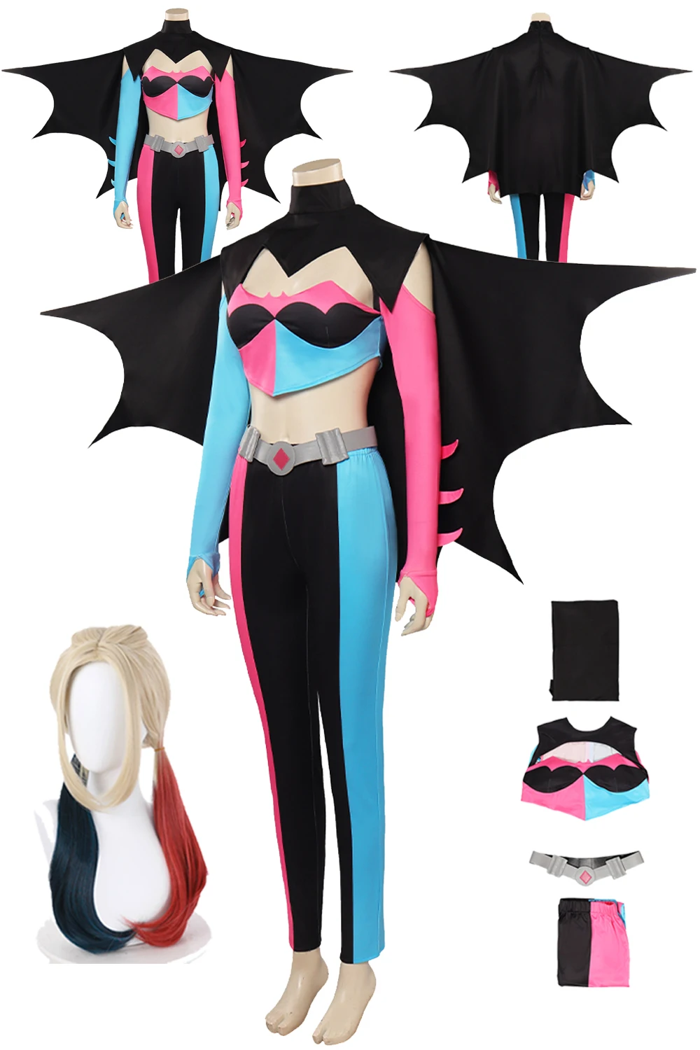 

Quinzel Cosplay Fantasy Women Outfits Wigs Annime Movie Super Cos Villain Disguise Costume Adult Girls Roleplay Halloween Suits