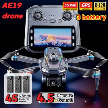 AE19 Drone GPS 4,3" LCD 8K/4K Doppia fotocamera 360 °   Evitamento ostacoli 3 opzioni batteria Quadricottero RC professionale per regali da viaggio