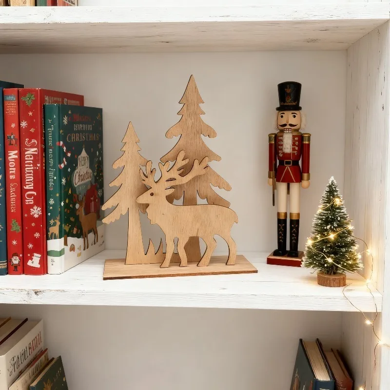 1Set/8PCS Different Style Wooden Christmas Desktop Ornaments,3D Christmas Tree Building Blocks, Christmas Party Home Decorations