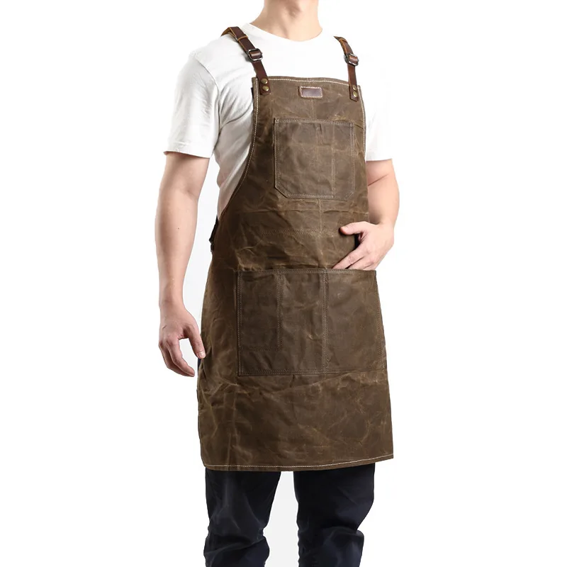 

Tool Apron Oil Wax Canvas With Leather Apron Gardening Aprons Tool Barbecue Barber Carpenter Painter Repairman's clothes