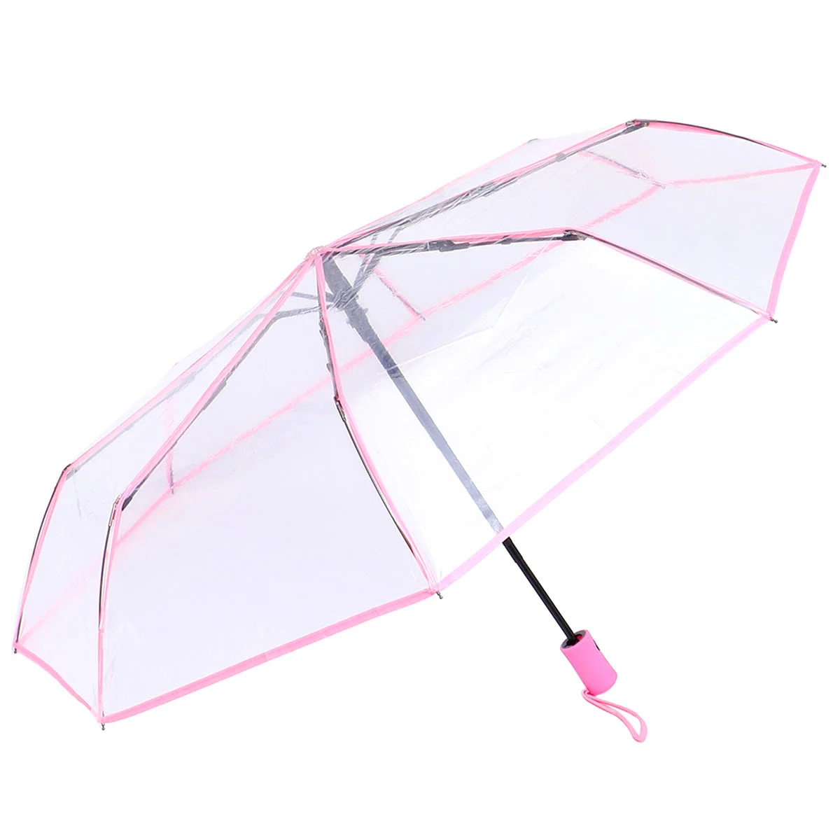 

Fully Automatic Three-fold Transparent Umbrella Clear Travel for Rainy Day Pocket Portable Folding Middle Stick Material: Steel