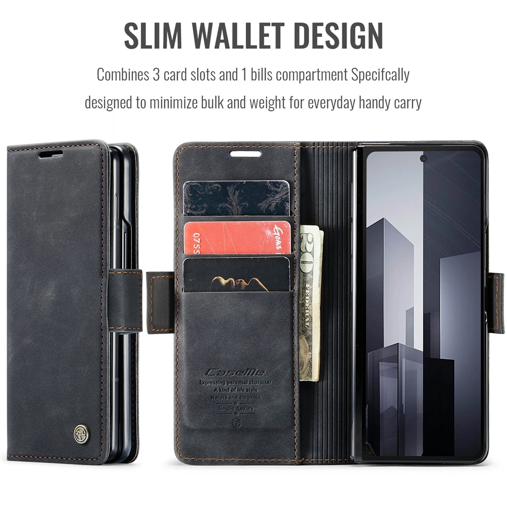 Retor Leather Wallet Case Anti-Drop Flip Case for Samsung Galaxy Z Fold 7 6 5 4 Fold6 Shockproof Phone Cover Cards Holder Bumper | Gaffar India