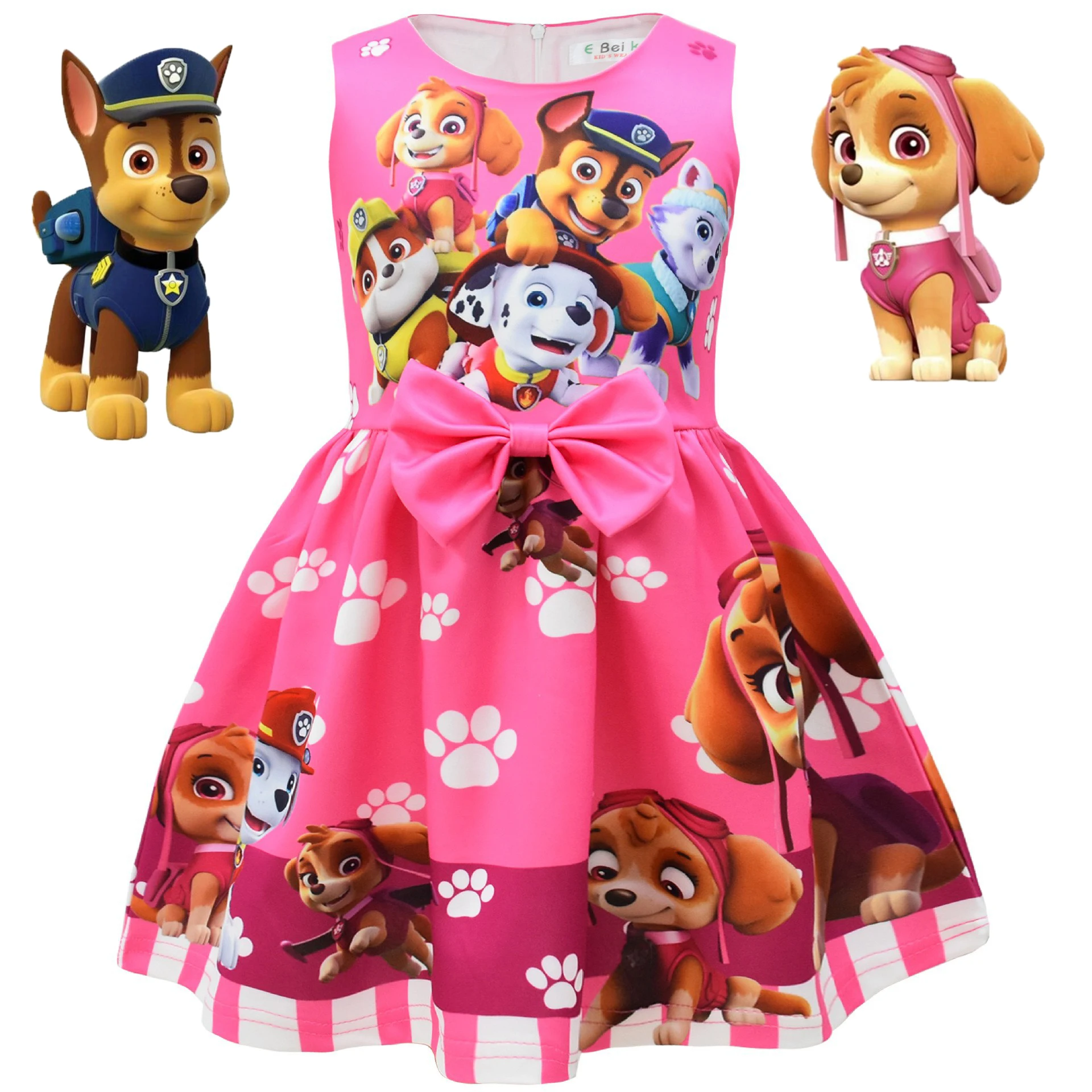 Paw Patrol Animation Peripheral Digital Printing Cartoon Dog Girl Dress Girl Bow Dress Children