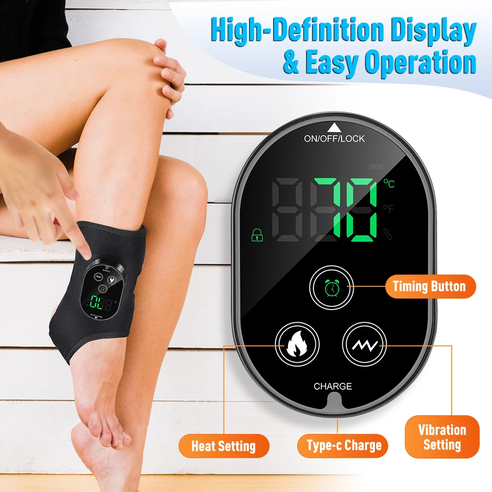New Electric 3-in-1 Ankle Calf Foot Vibration Massager 6 Levels Hot Compress Massage Ankle Brace Plantar Fascia Leg Muscle Relax