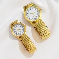 2 PCS Of Gold Retro Round Pointer Quartz Watch Classic Simulation Elastic Band Watch Suitable For Both Male And Female Couples - Image 4