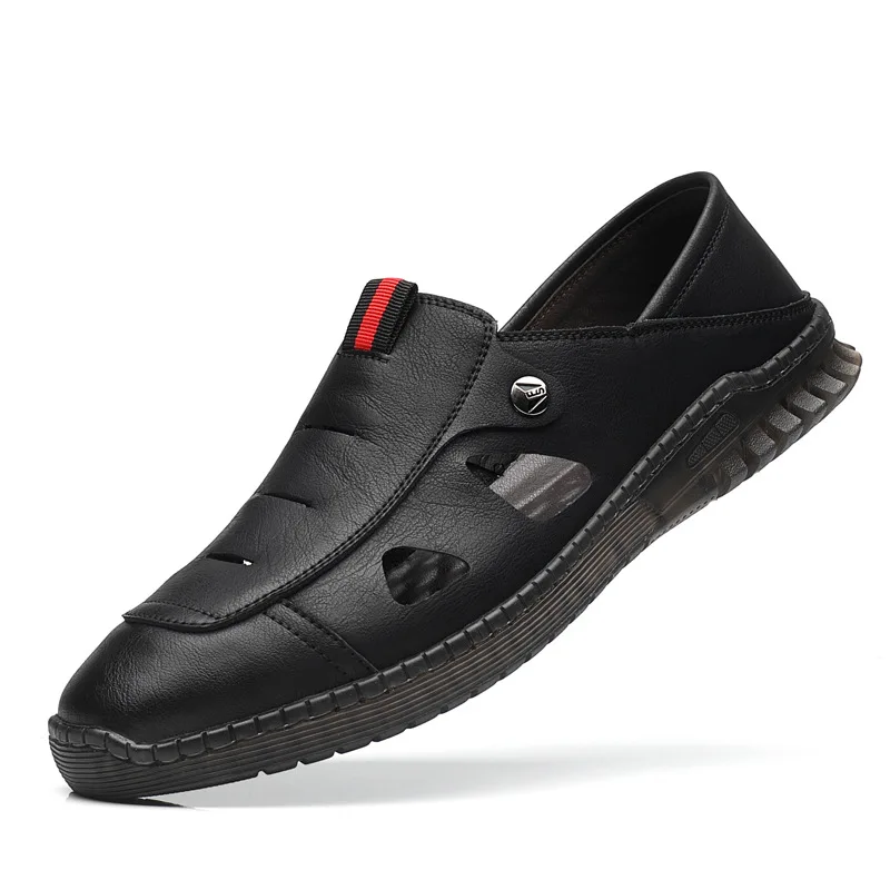 

Designer's New Hollow Men's Loafers Summer Outdoor Walking Non-slip Comfortable Man Leather Casual Shoes Male Sandals