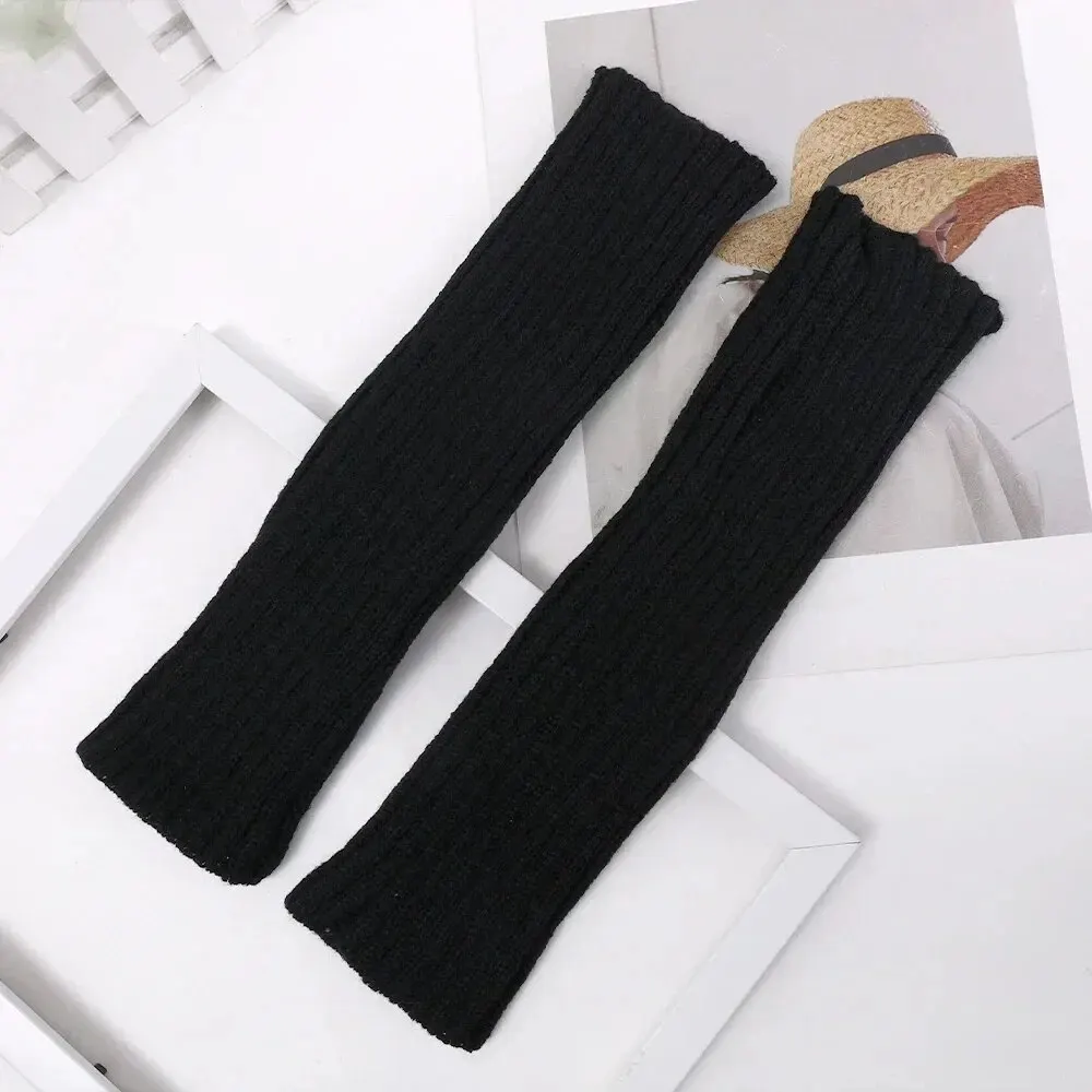 Winter Knitted Fingerless Gloves Warm Cycling Thumb Hole Arm Sleeve Windproof Women Stretchy Outdoor Running Hiking Mittens
