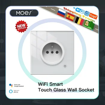 WiFi Tuya 스마트 16A 소켓 유리 패널 콘센트 전원 모니터 터치 플러그 릴레이 상태 표시 등 모드 조정 가능한 스마트 라이프 App Alexa
