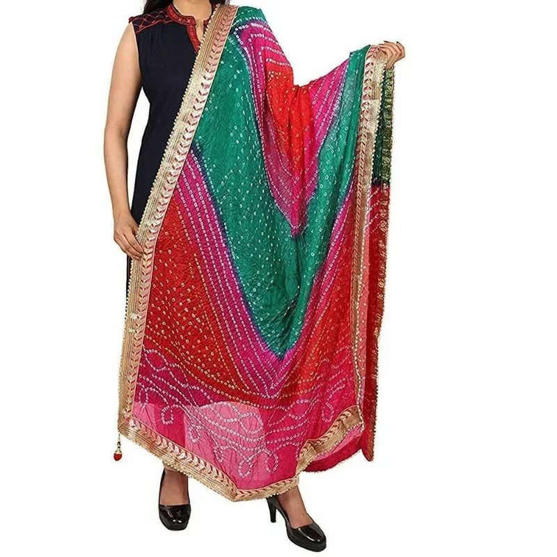 

Women's Silk Gota Stole Scarf Dupatta Bandhani Multi Color European and American Fashion Trends