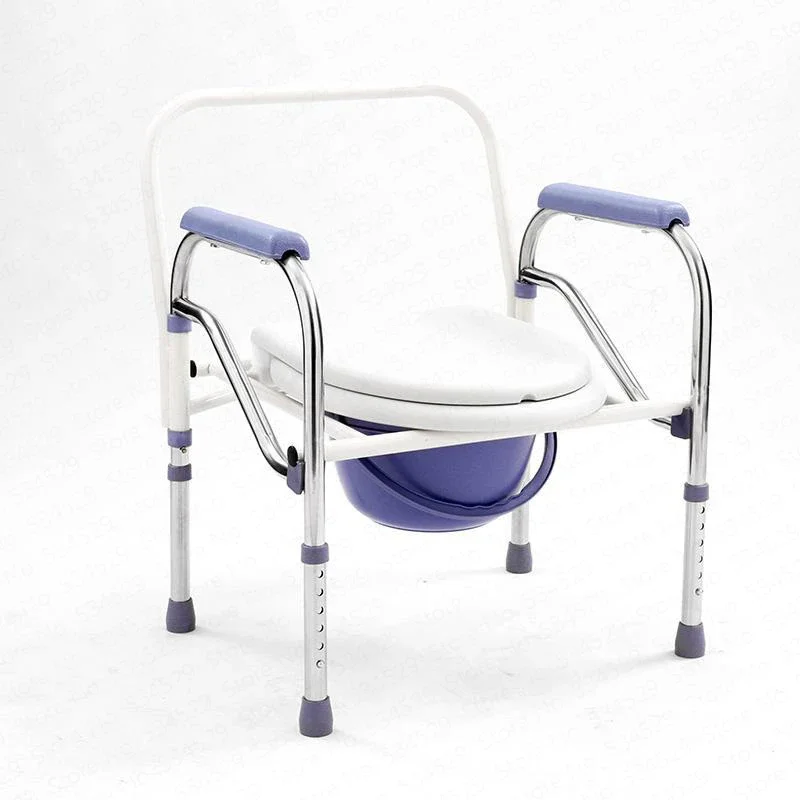 Bedside Commode Chair Medical Shower Chair Bath Seat Heavy-duty Steel Commode Toilet Chair, Adjustable Height Fold Portable 4