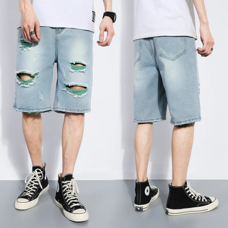 Men Blue Denim Jeans Shorts Stretch 