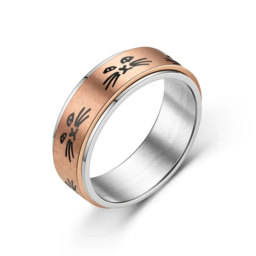 AsJerlya Anxiety Ring Fidget Spinner Rings For Women Men Stainless Steel Rotate Freely Cat Anti Stress Accessories Jewelry 3