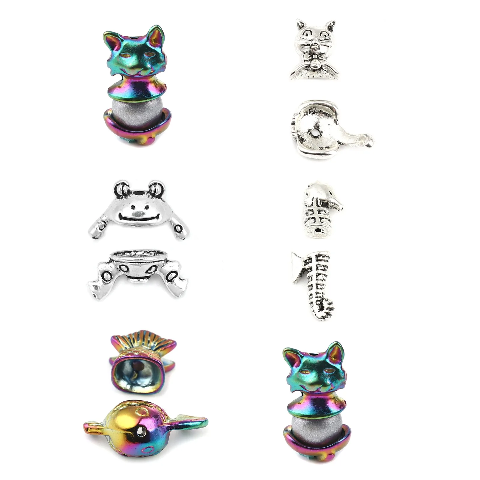 

Handmade Multicolor Beads Caps Cat Animal Cat Fish Frog Charms DIY Making Earrings Necklace Women Jewelry Findings 1Set-10Sets