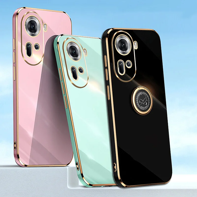 Per Reno 11 Pro 10 Pro + 6D Placcatura Custodia Morbida In Silicone Color Caramella Per Oppo Find X7 Ultra X6 Lite Ring Stand Slim Square Cover