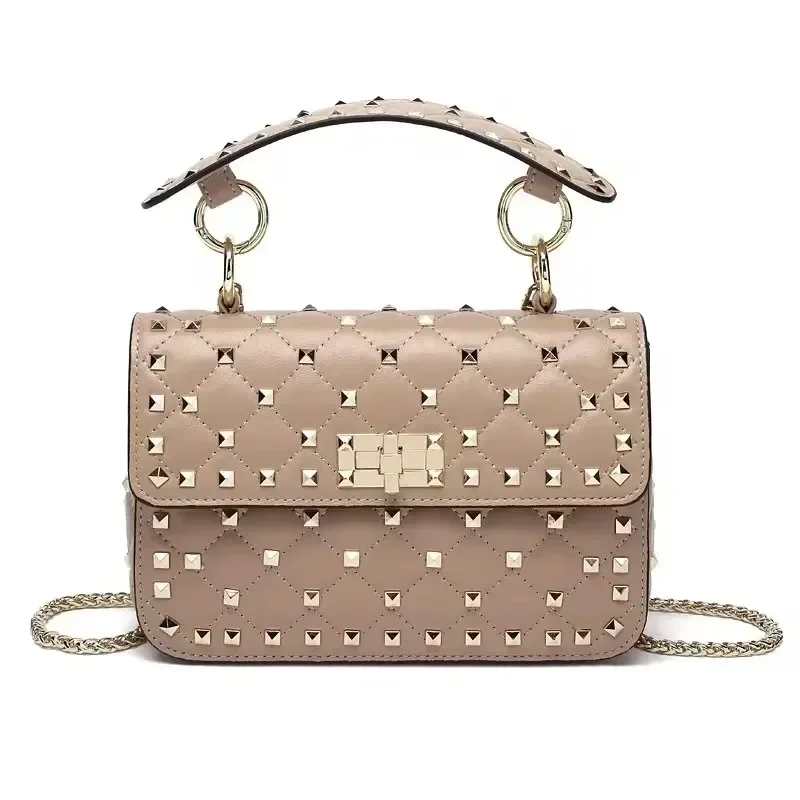 2024 New Fashion Women Sheepskin Leather Rivet Handbags Chain Bag Designer Shoulder Bags Luxury Woman Messenger Bags 4