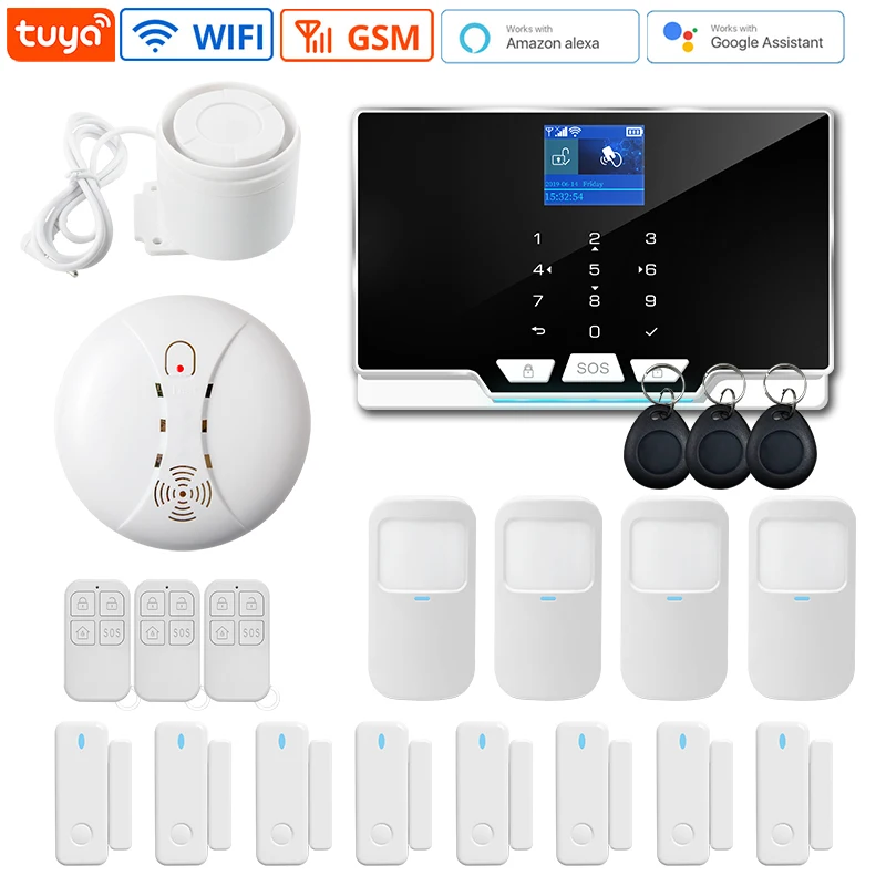 Wireless Connection Tuya Alarm System GSM Wifi Home Security System 433Mhz Frequency Solar Siren Door Sensor Infrared Detectors zigbee siren alarm Alarms & Sensors