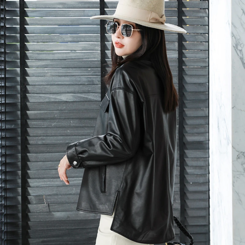 Tcyeek Genuine Leather Jacket Women Fashion Trench Coat Spring Fall Sheepskin Women Clothes Windbreaker Jackets Chaquetas Lq520