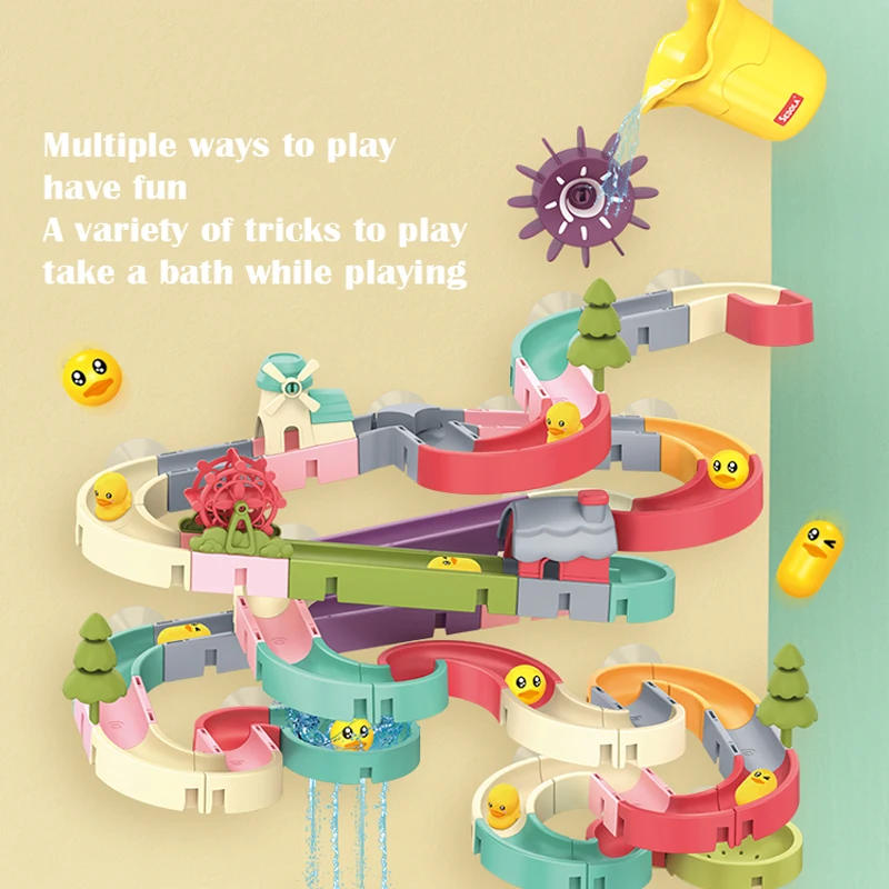 Bath Toys Baby Bathroom Duck DIY Track Bathtub Kids Play Water Games Tool Bathing Shower Wall Suction Set Bath Toy for Children 3