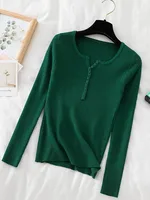 2025 Autumn Winter Button V Neck Sweater Women Basic Slim Pullover Women Sweaters And Pullovers Knit Jumper Soft Warm Tops - Image 4