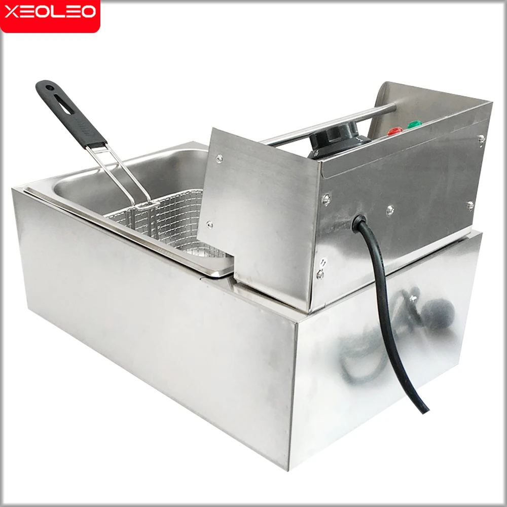 XEOLEO 6L 2500W Electric Commercial Single Tank Deep Fryer French Chicken Wings Fast-Heating Snack Fried Machine Food Processor 5