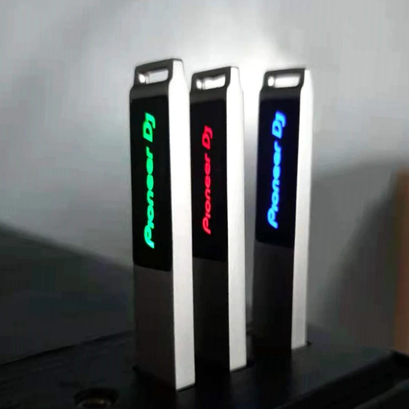 새로운 무료 맞춤형 DJ 로고 컬러 LED 라이트 메탈 USB2.0 펜드라이브 128GB 64GB 32GB 16GB 메모리 스틱