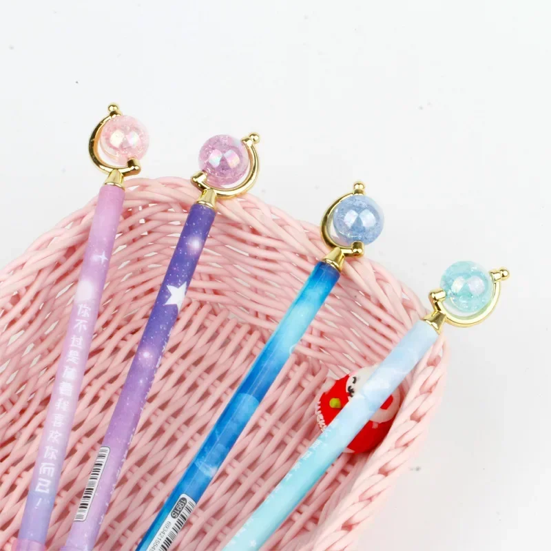 창의적인 별이 빛나는 하늘 젤 펜, 검정 잉크 중립 펜, 학생용 한국 문구, 학교 사무용품, 0.5mm, 4 개