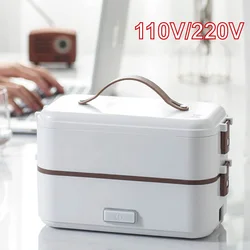 110V Electric Lunch Box 304 Stainless Steel Office Insulated Lunch Box Multifunctional Hot Rice Cook Lunch Box Food Heater 800ml
