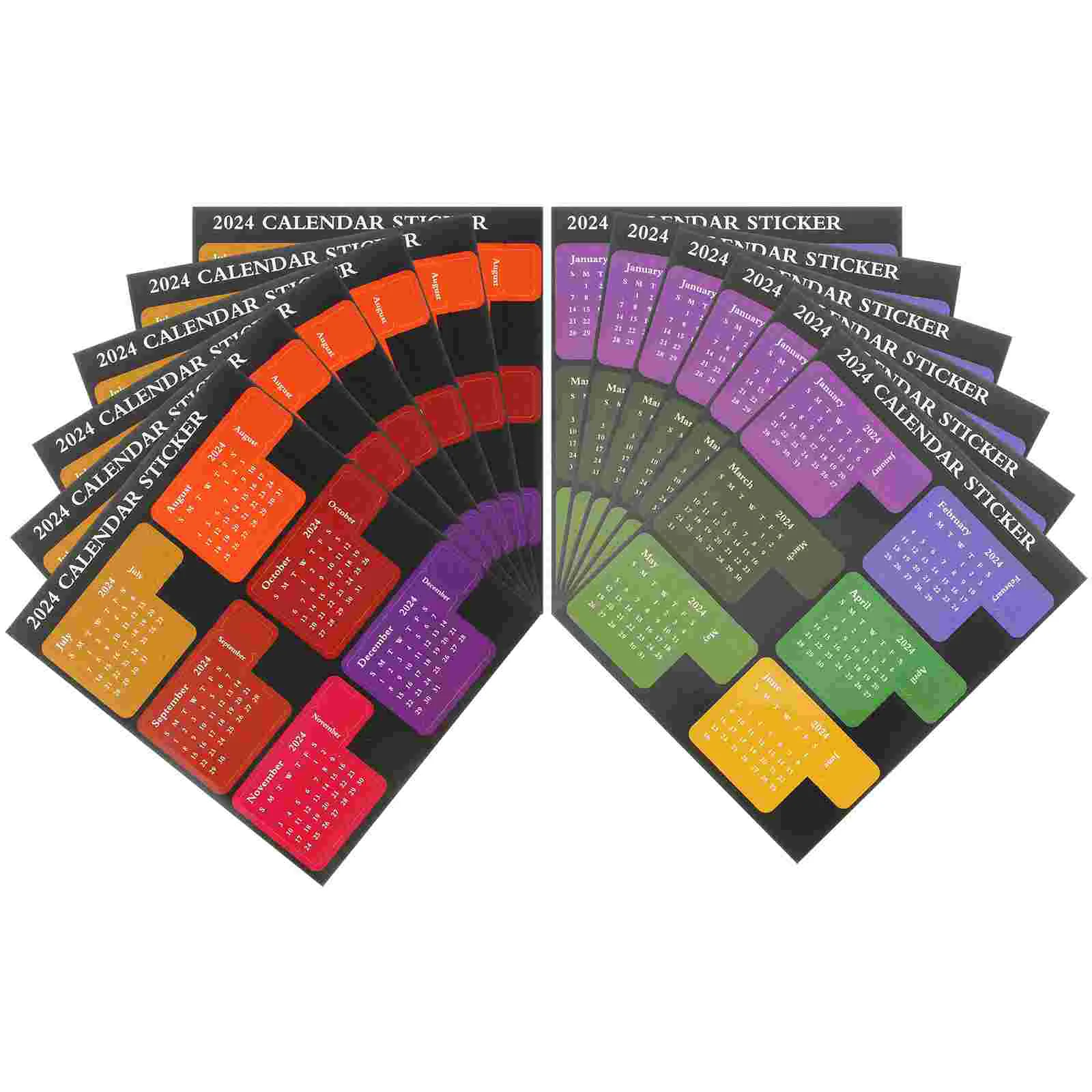 

12 Sheets 2024 Index Calendars Reminder Tabs Portable Stickers Schedule Colored Adhesive Office