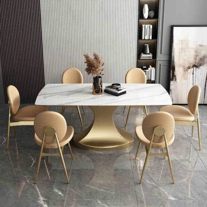 

Italian rock slab dining table shiny light luxury household small rectangular modern simple dining table and chairs combination