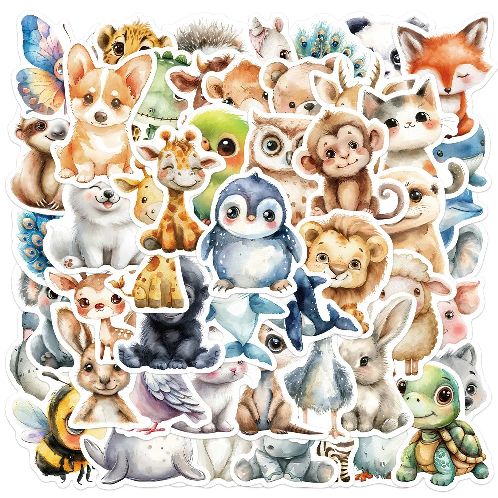 50PCS Cute Watercolor Animals Graffiti Stickers Cartoon DIY Skateboard Phone Case Laptop Waterproof Cool Sticker Decals Toy 4