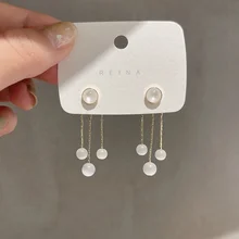 

Fashion new style Bohemian long chain tassel round opal pendant earring personality temperament crystal women's earrings jewelry