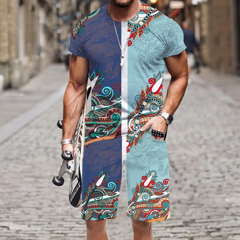 

Men's T-shirt Shorts Short Sleeved Suit Beach Casual 3D Printed Street Summer O Neck 2022 New Outfit Tops 2-piece Set Funny Male