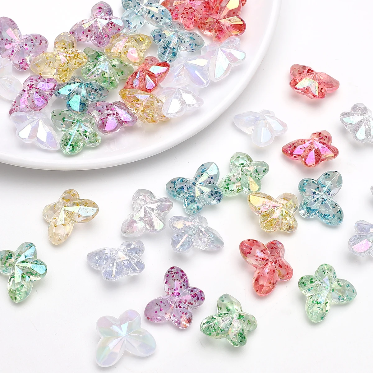 18x14mm 30 Stück Bunte Perlen Schmetterling Kristallperlenkappen Acryl-Abstandshalterperlen Lose für Schmuckherstellung DIY Handgemachte Armbänder – Detail 3