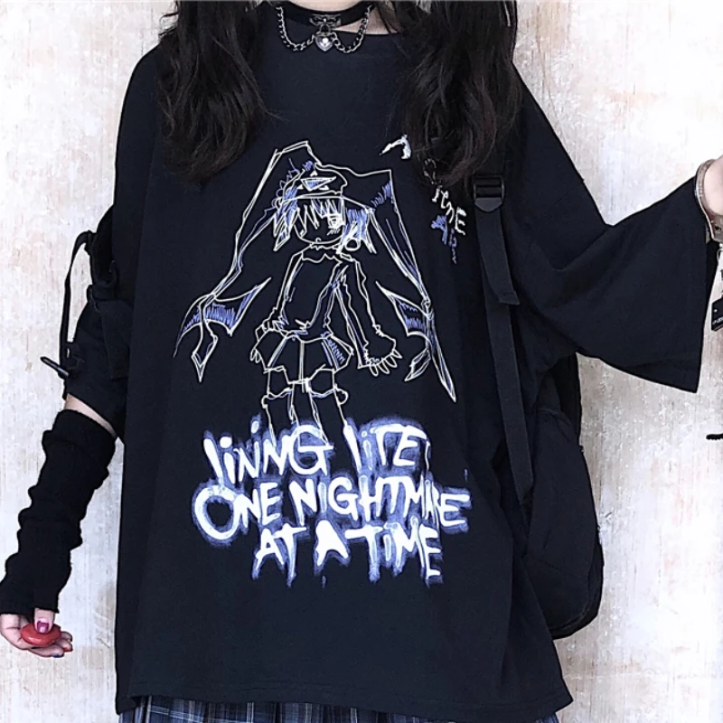 Women Girl T Shirt Goth T Shirt Anime Graphic Tshirt Streetwear Tee Tops Fairy Grunge Clothes Emo Clothing Gothic Black Dropship T Shirts Aliexpress