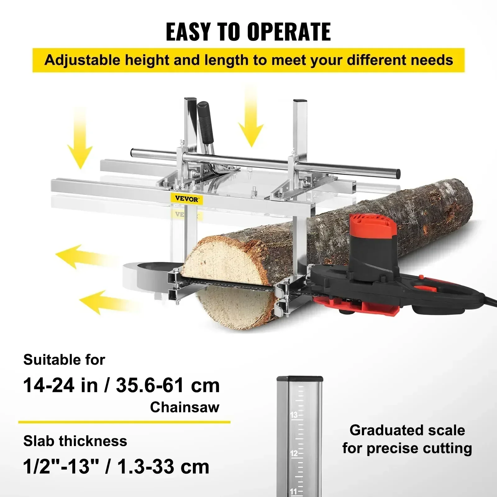 VEVOR 14" to 24" Chainsaw Mill Planking Milling Guide Bar Wood Lumber Cutting Portable Sawmill Aluminum Steel Chainsaw Mill