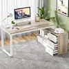 Desk with Drawers, 55 Inch L Shaped Computer Desk with Storage Shelves, Corner Desk with Removable Monitor Stand, Study 1
