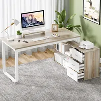 Desk with Drawers, 55 Inch L Shaped Computer Desk with Storage Shelves, Corner Desk with Removable Monitor Stand, Study 1