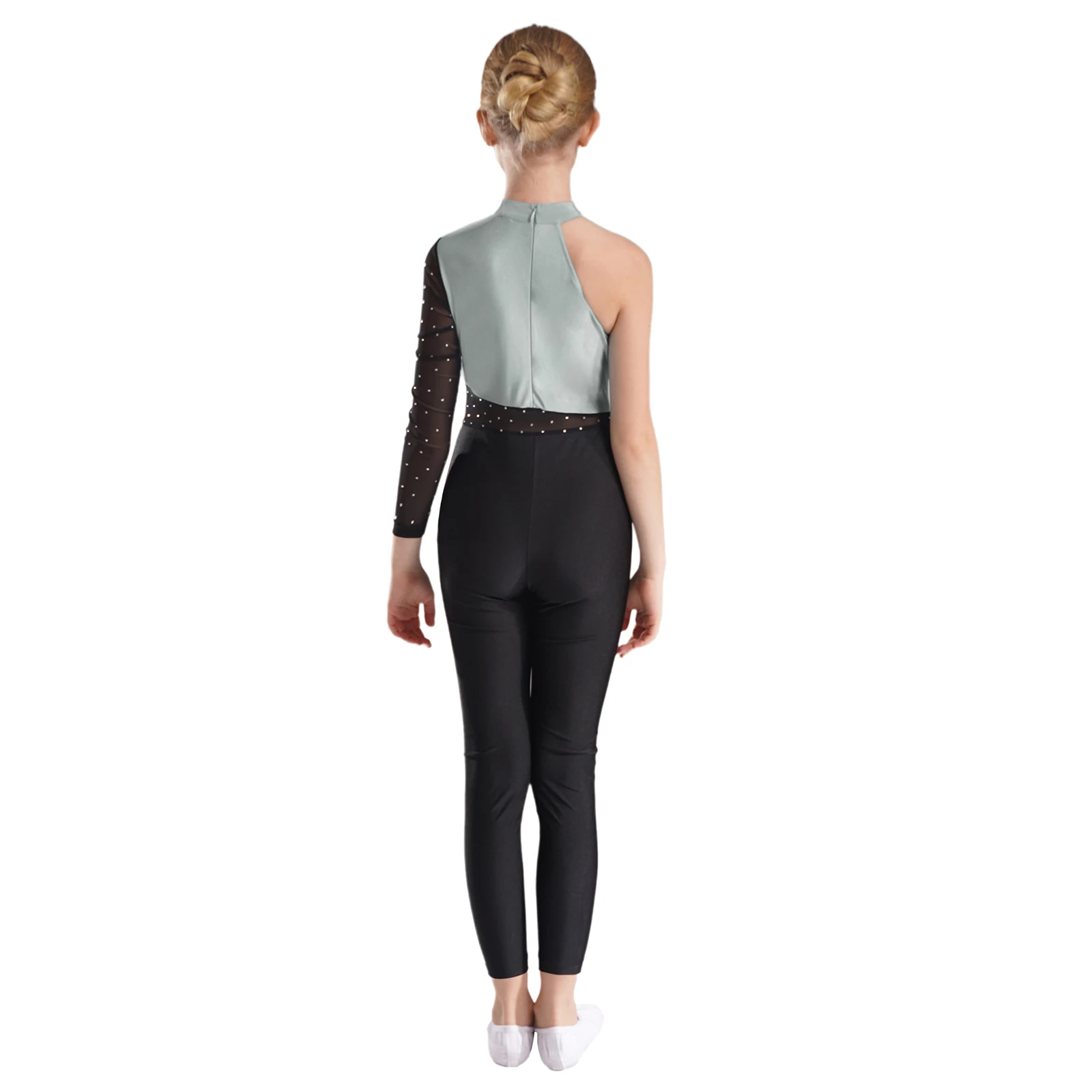 Mädchen Gymnastik Eiskunstlauf Jumpsuit Glitzernder Strass Tanzanzug Transparenter Mesh-Bodysuit Ballett Tanz Aufführungskostüm – Detail 19