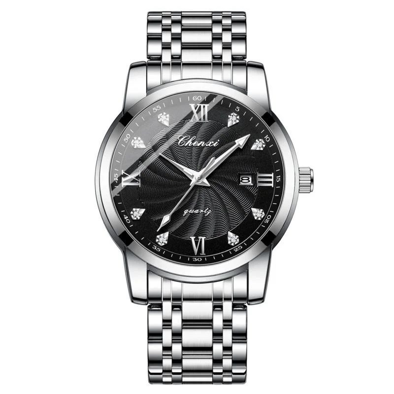 Quartz Watch For Men New Diamond Graduated WristWatch Stainless Steel Waterproof Luminous Calendar Fashion Business Men Watch