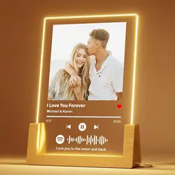 Personalized Acrylic Photo Frame Lamp - Customized Romantic Plaque - 7 colors light base (Version A)