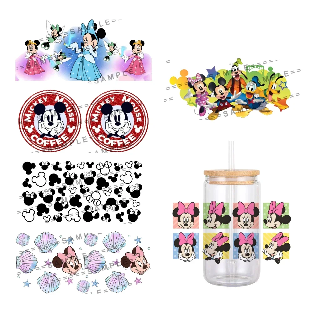 Cartoon Stickers Disney UV DTF Transfer Mickey Minnie Mouse Pattern Waterproof For 16oz Glass Cup Wrap