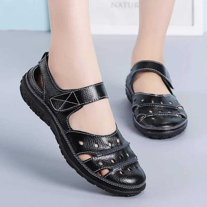 

Summer New Women Sandals Plus Size 43 Genuine Leather Hollow Rome Sandals Ladies Comfortable Outdoor Anti-slip Casual Sandals