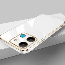 Luxury Square Plating Phone Case with Back Cover Design for Tecno Pop 7 (6D White)