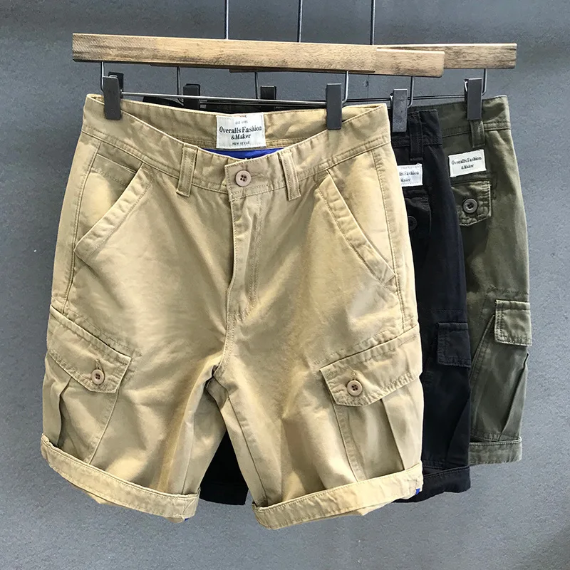 Sport Shorts Heavyweight Washed Fabric Army Green Multi-pocket Overalls Men's Loose Straight Casual Shorts Outdoor Trekking Tooling Clothes