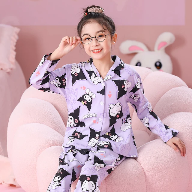 Sanrio Cartoon Kuromi Pajamas Kawaii Anime Cinnamoroll Kids Sleepwear  Spring Autumn Girls Home Clothing Girl Children Clothing